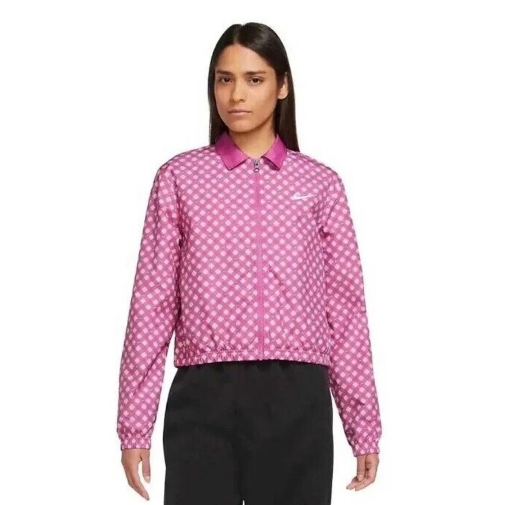 Women's Nike Sportswear Gingham Coach Jacket fuchsia size XL - Picture 1 of 3